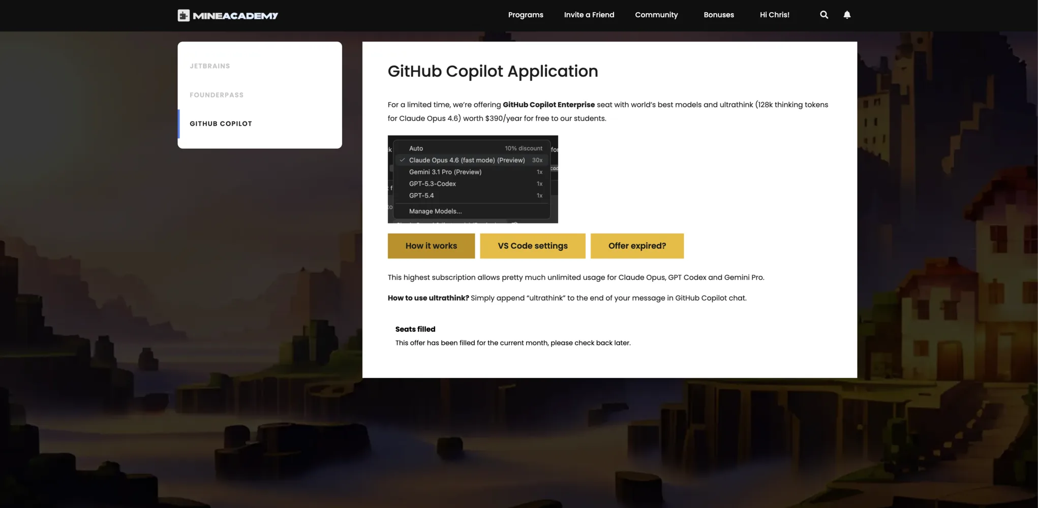 GitHub Copilot Enterprise free for MineAcademy students