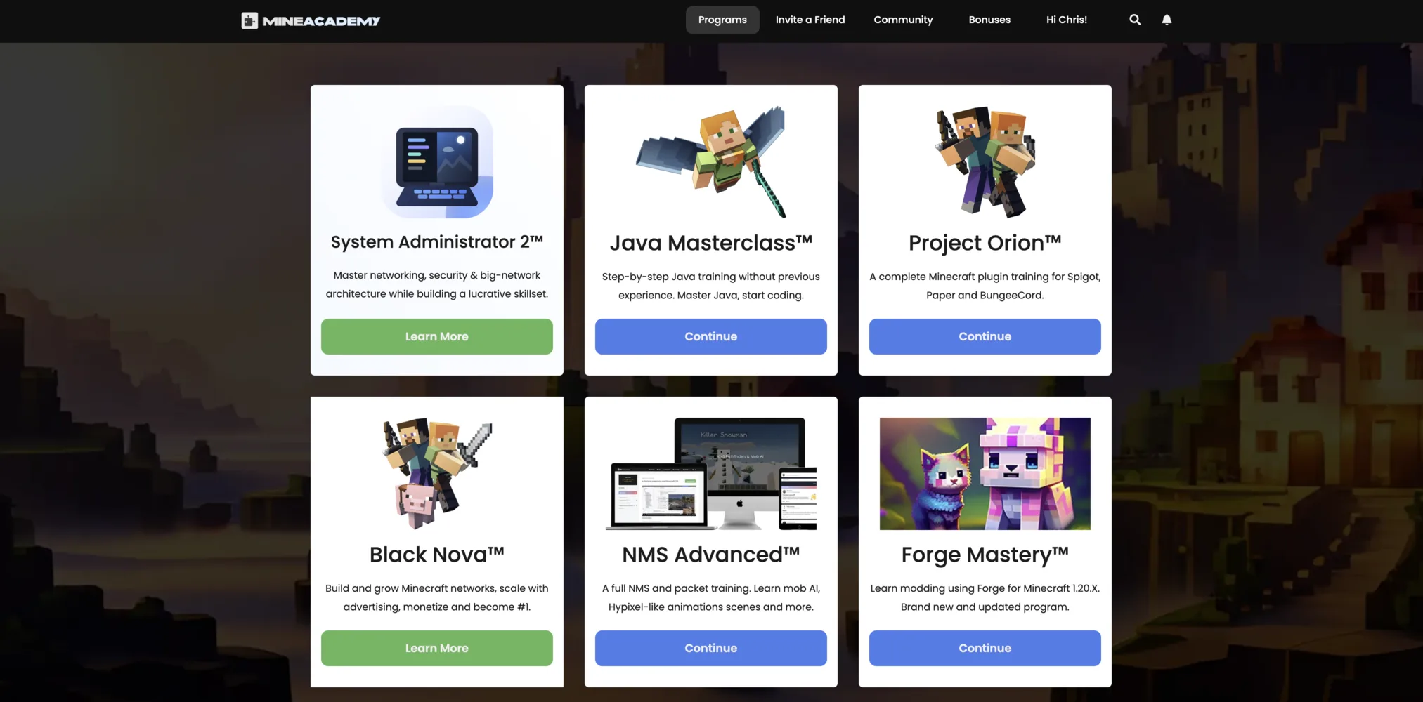 The MineAcademy programs page